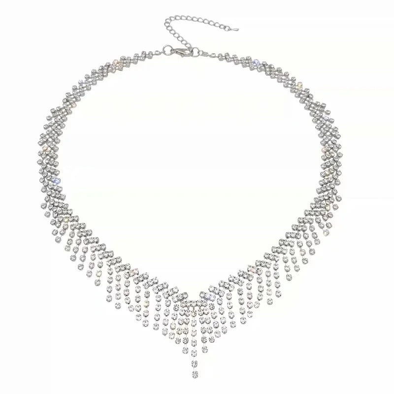 Wholesale Textured Super Flash Rhinestone Tassel Necklace Women's Short Necklace Internet Celebrity Clavicle Chain